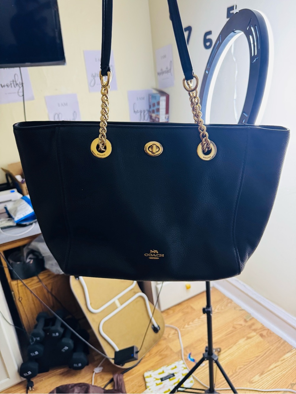 Coach Turnlock Chain Tote bag black